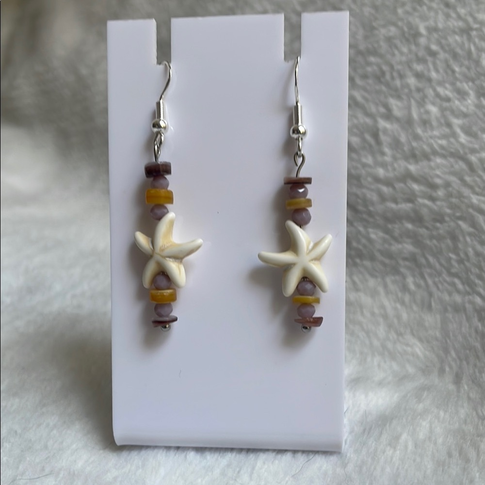 Beachy, fun Star Fish Earrings with Intricate Detailing on 925 Silver Hooks
